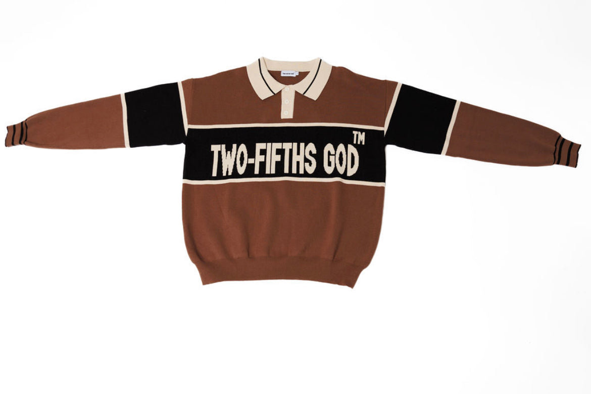 TWO-FIFTHS GOD KNITTED POLO SWEATER